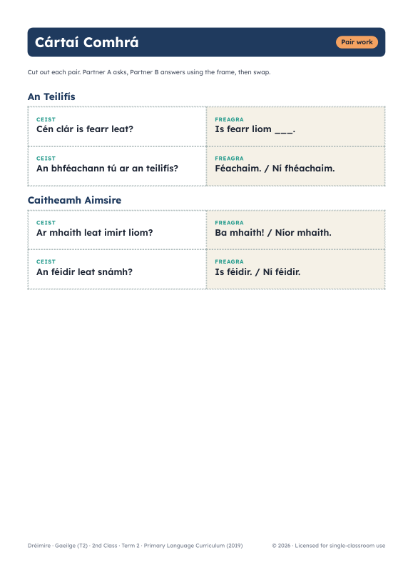 Gaeilge conversation cards