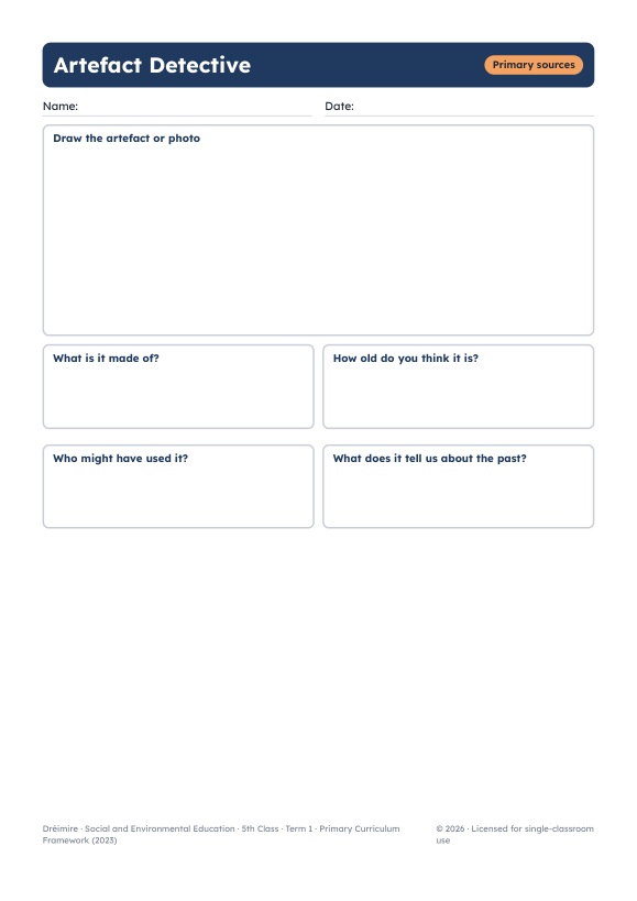 Artefact detective sheet